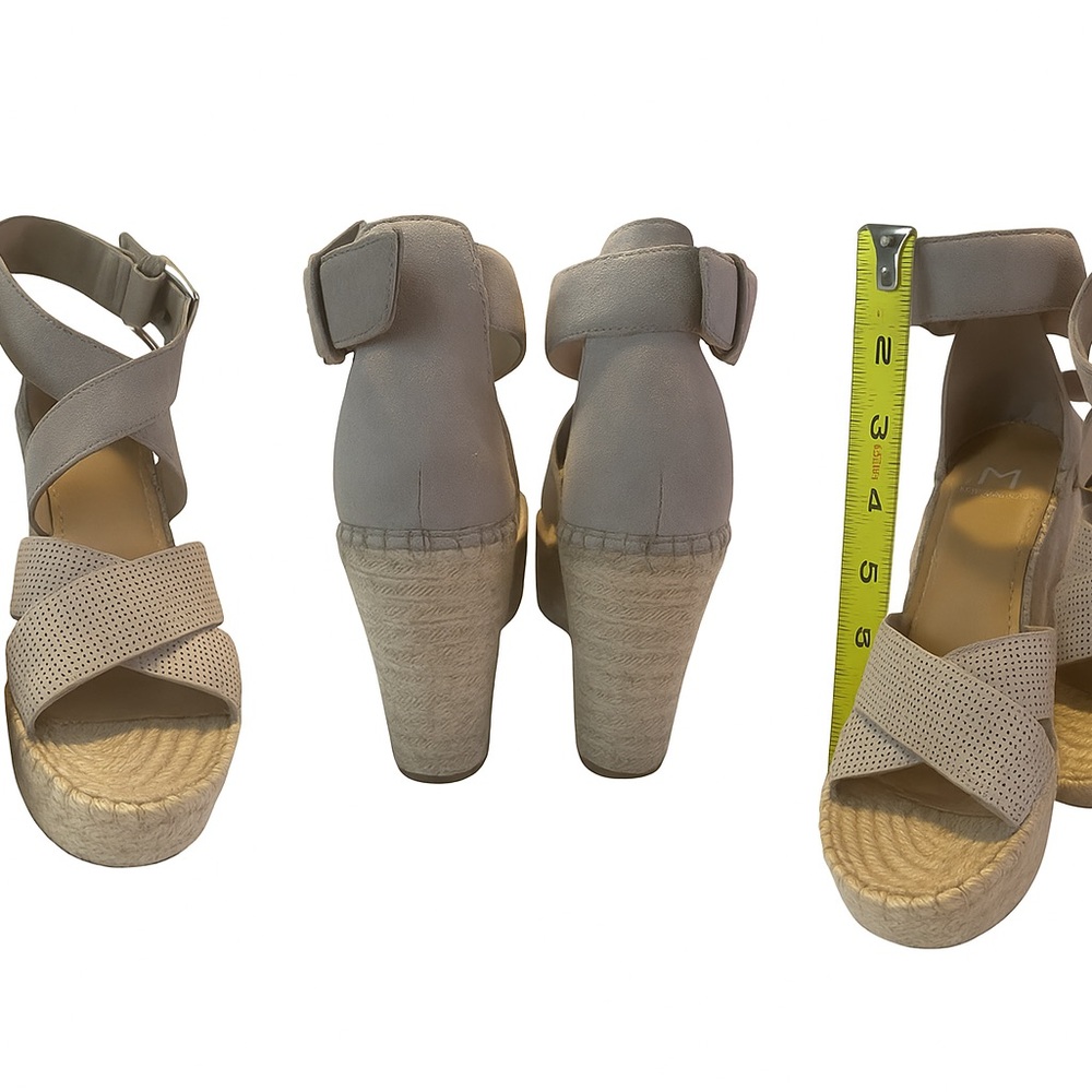 Marc Fisher LTD Espadrille Wedge Sandals | Taupe Suede Perforated | 4" Heel